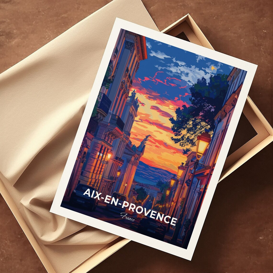 Aix-en-Provence France Old Street Sunset Lamps Facades Travel Poster - Image 3