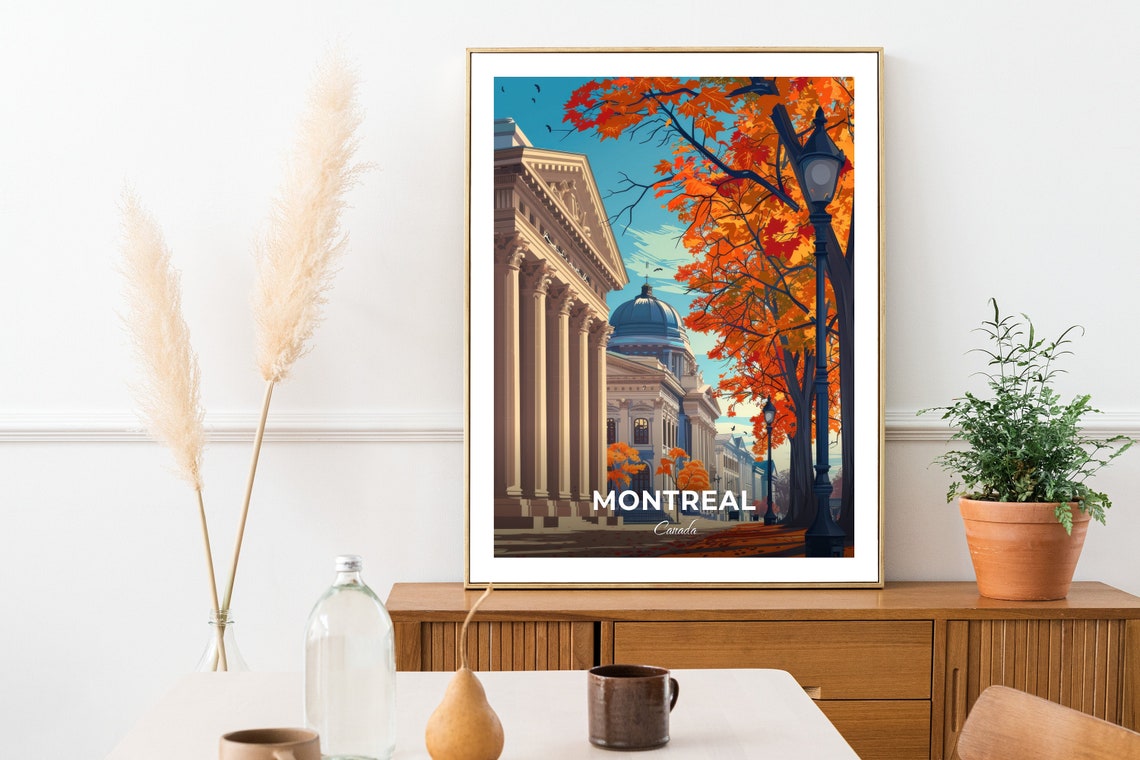Montreal Autumn Maple Street Classical Columns Museum Travel Poster - Image 2