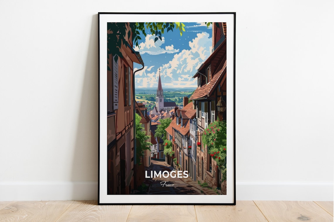 Limoges France Old Village Street Church Tower Flowers Charming Poster