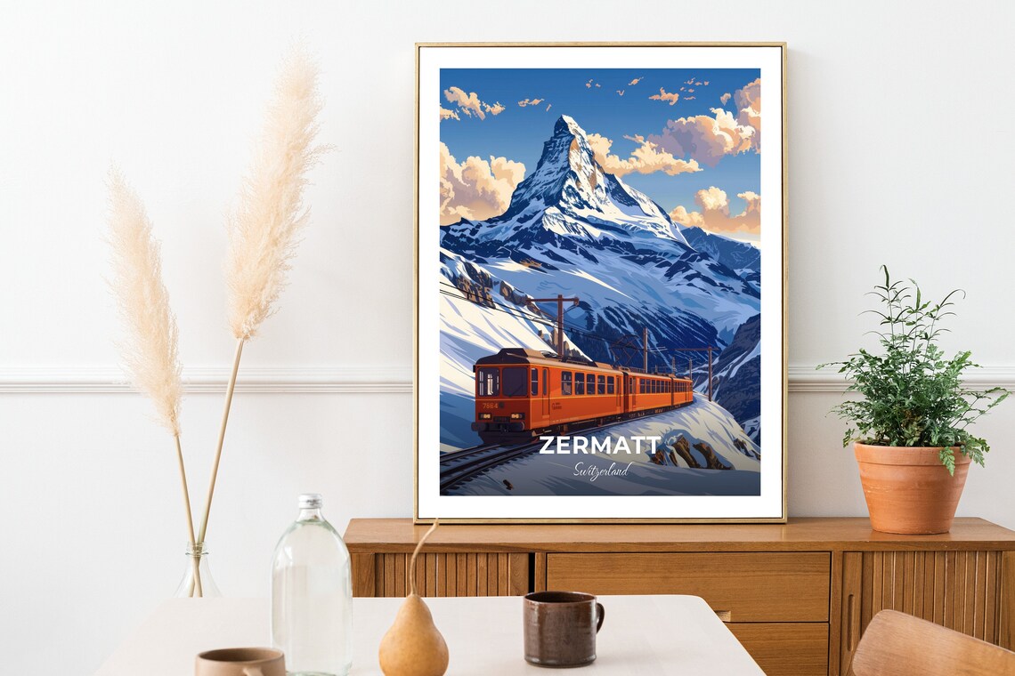 Zermatt Switzerland Matterhorn Red Train Alpine Railway Travel Poster - Image 2