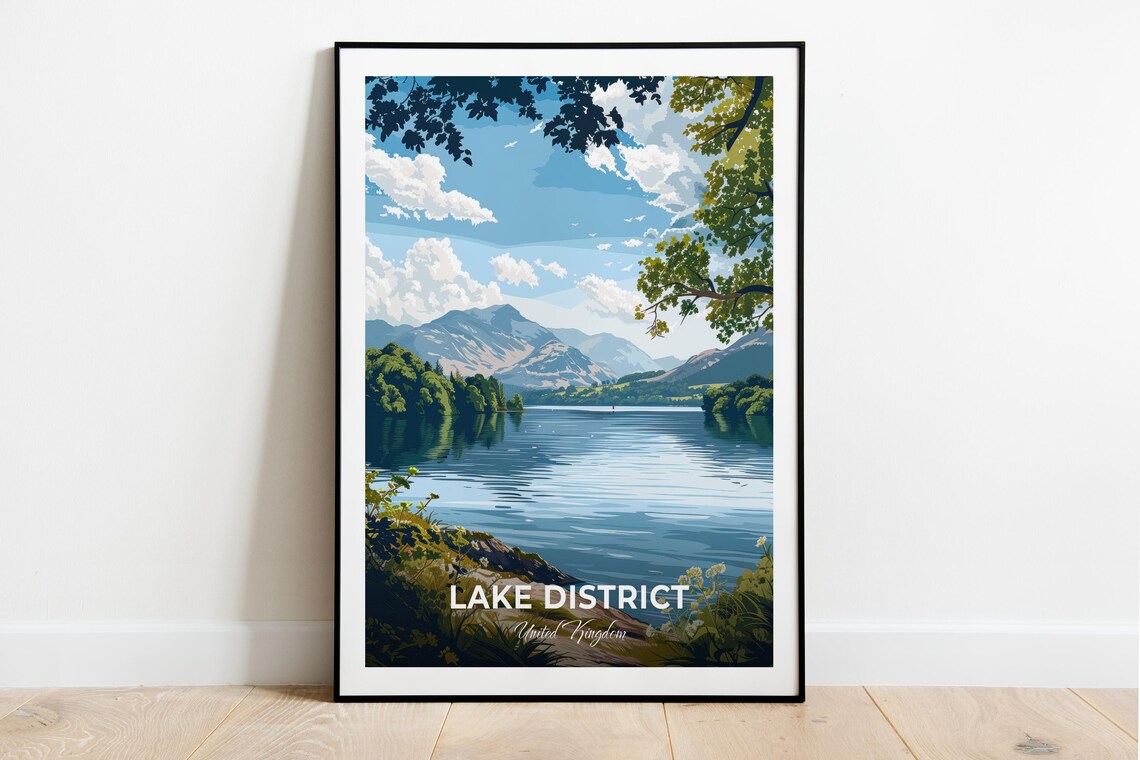 Lake District Windermere Lake United Kingdom Modern Travel Poster