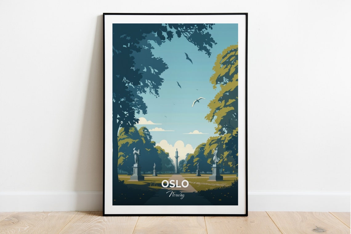 Oslo Norway Frogner Park Sculpture Avenue Statues Travel Poster