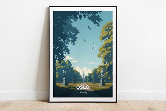 Oslo Norway Frogner Park Sculpture Avenue Statues Travel Poster