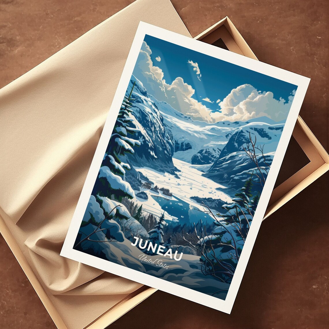 Juneau Alaska Glacier Valley Frozen Lake Snow Peaks Travel Poster - Image 3