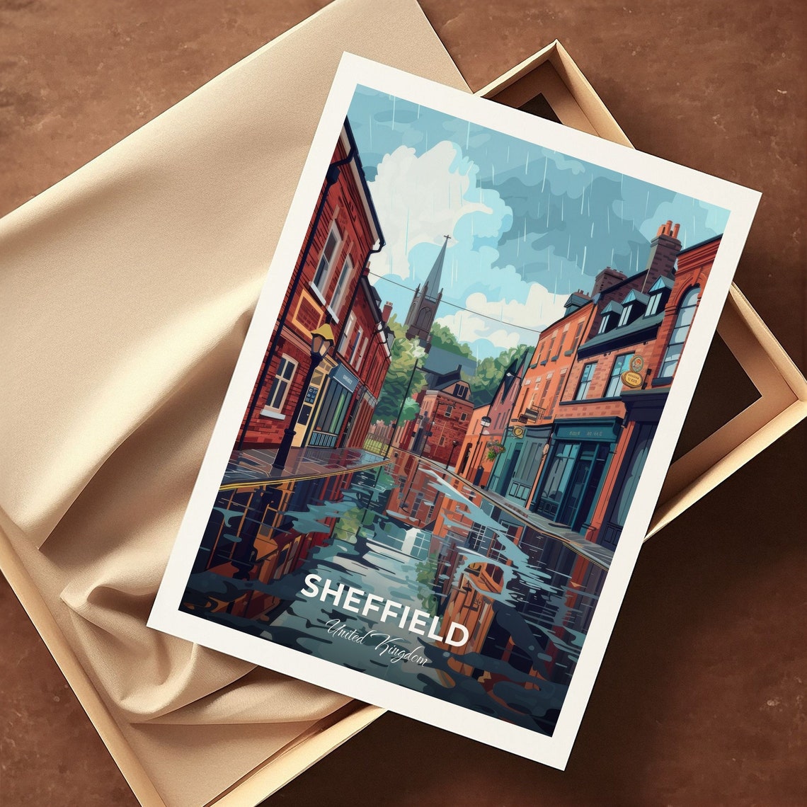 Sheffield Kelham Island Rainy Street Reflections Poster Artwork - Image 3