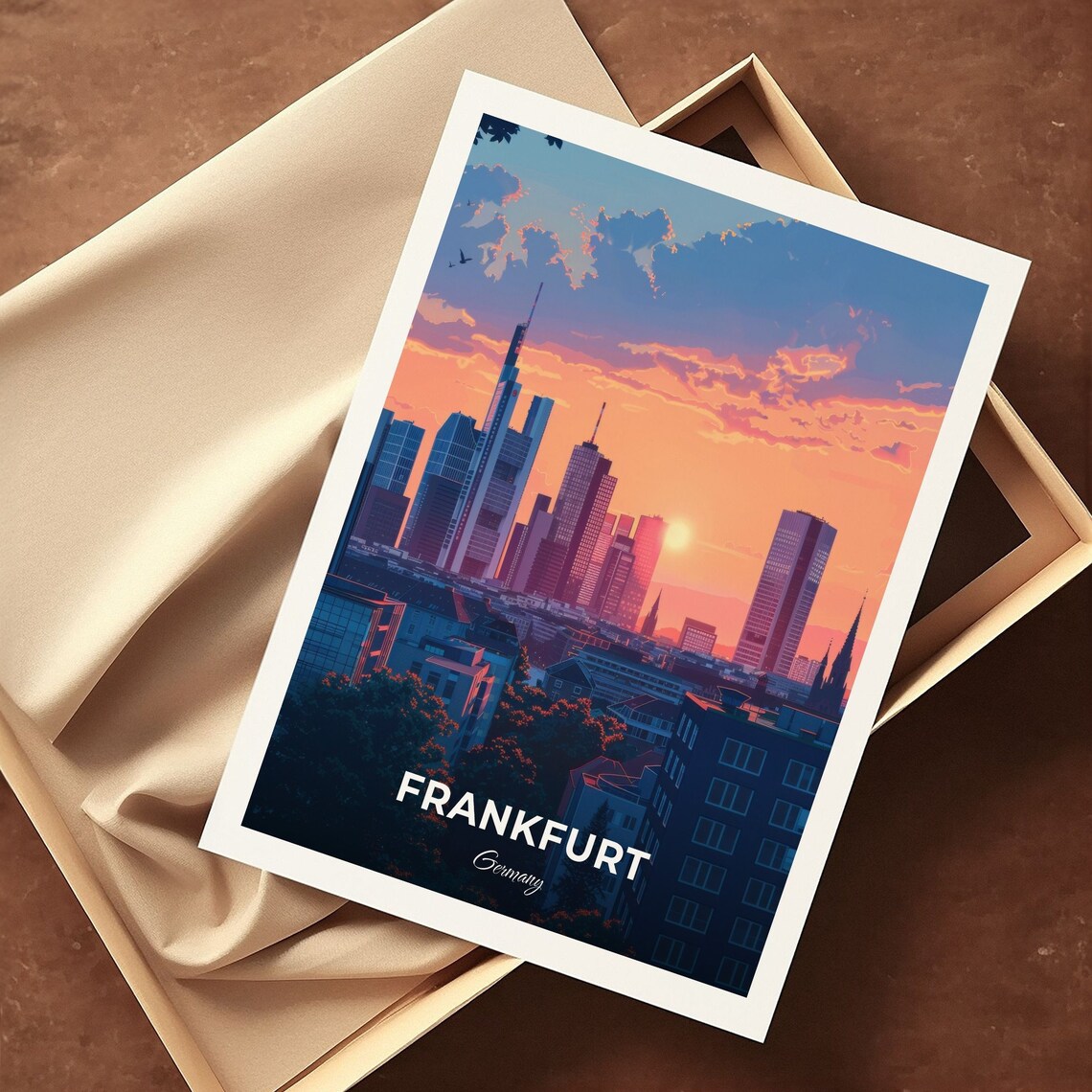 Frankfurt Skyline at Sunset Germany Cityscape Evening Travel Poster - Image 3