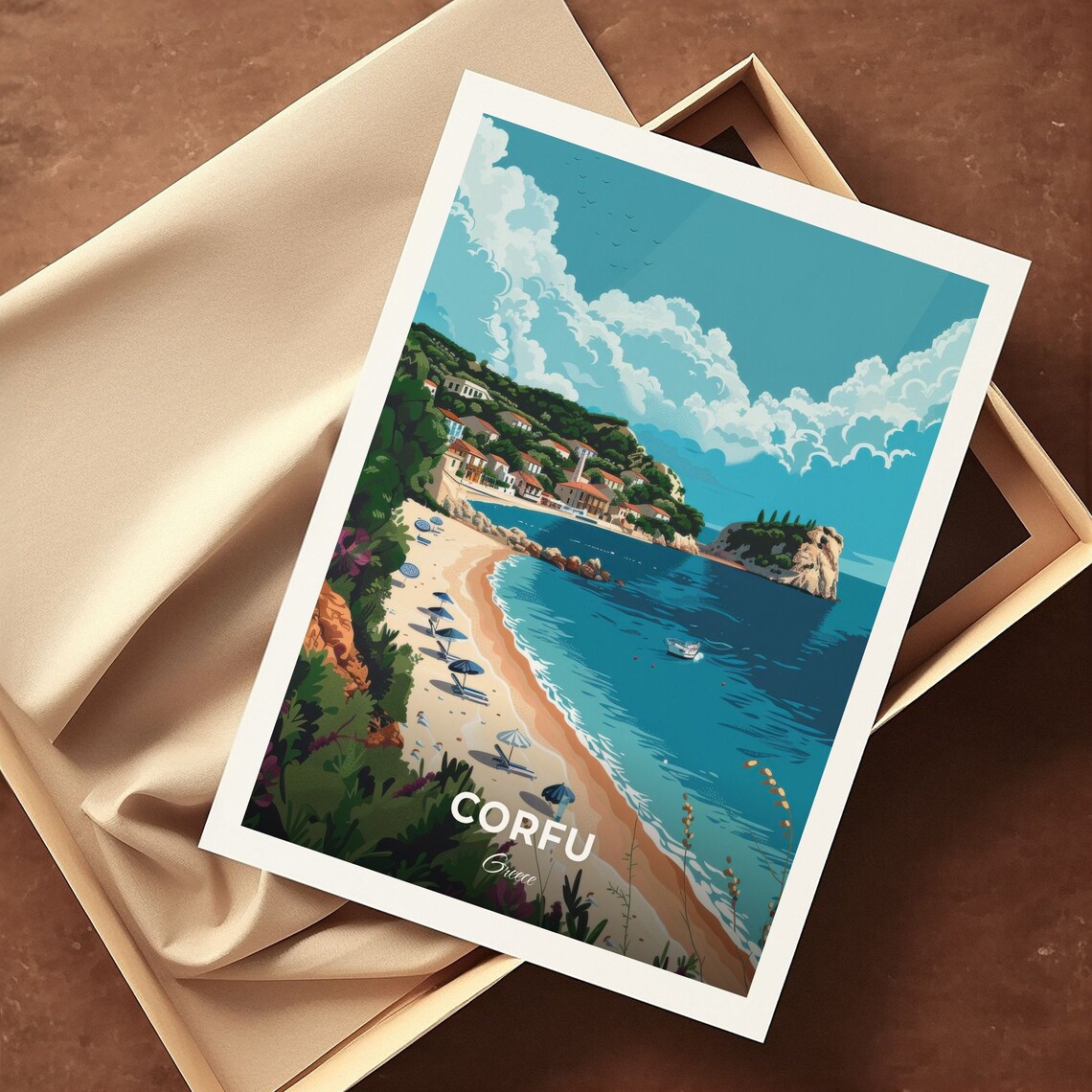 Corfu Greece Sidari Beach Bay White Houses View Travel Poster - Image 3