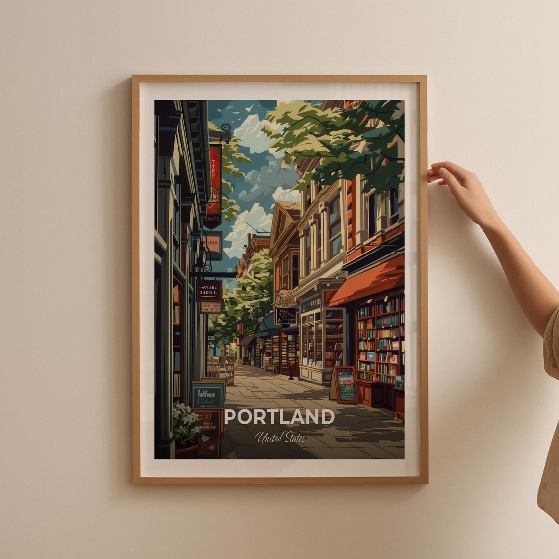 Portland Powell's City of Books Bookstore Modern Travel Poster - Image 2