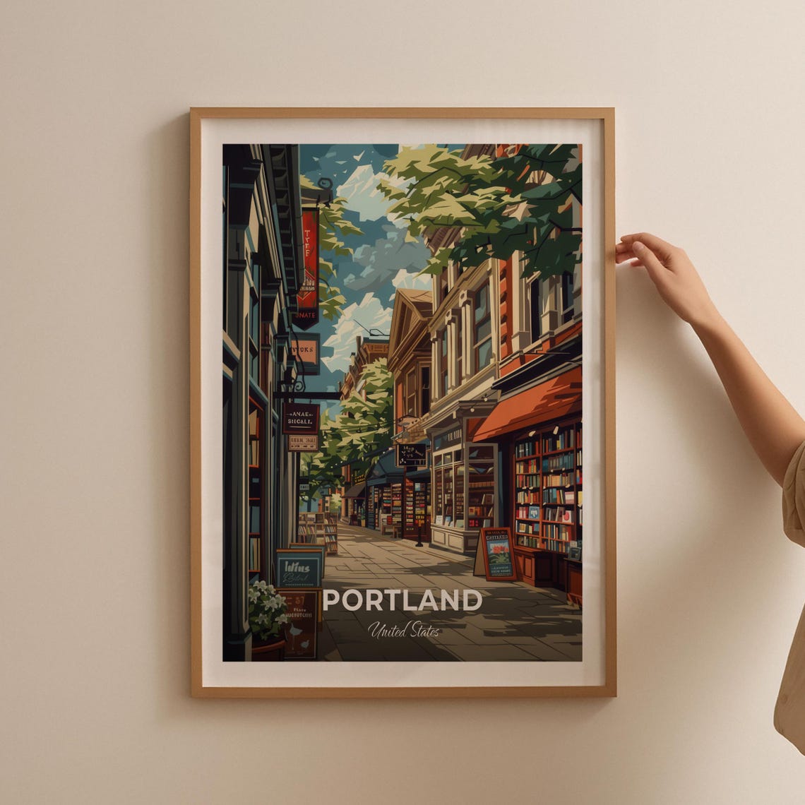 Portland Travel Poster Powells City Of Books City Print Cityscape Artwork Birthday Wedding Gift Wall Art Location Print - Image 2