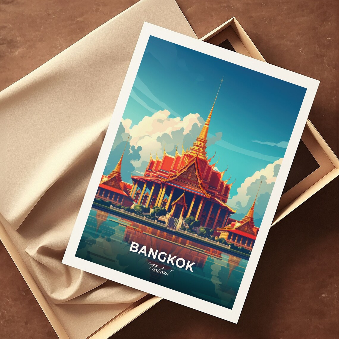 Bangkok Thailand Grand Palace Golden Temple Travel Illustration Poster - Image 3