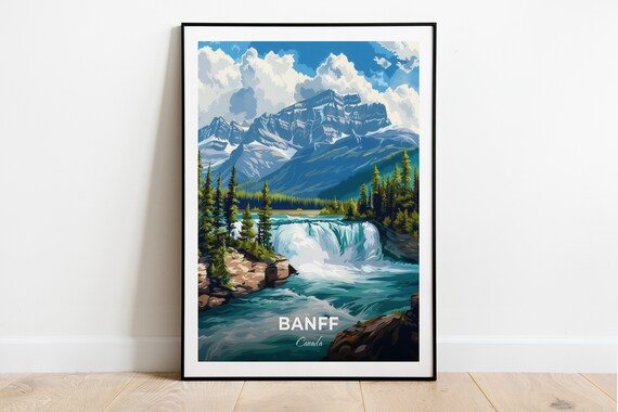 Banff Bow Falls Waterfall Forest Mountain Rapids Travel Poster