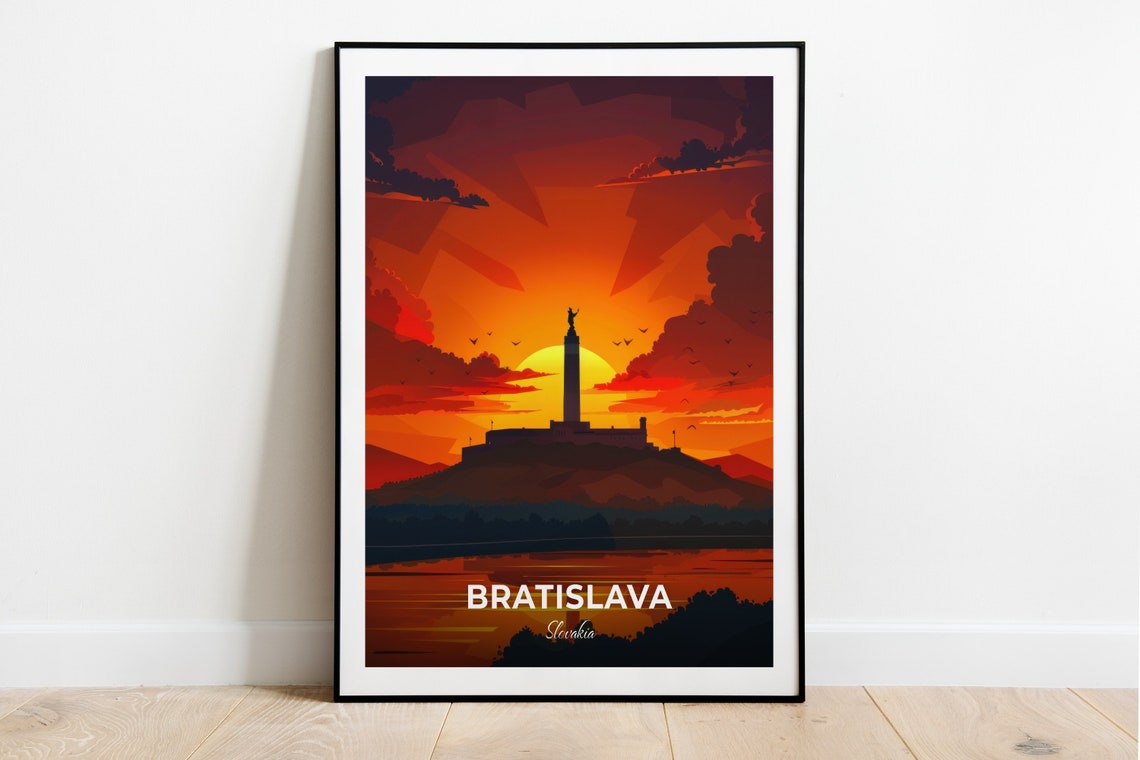 Bratislava Slovakia Slavin Memorial Sunset Vintage Travel Poster