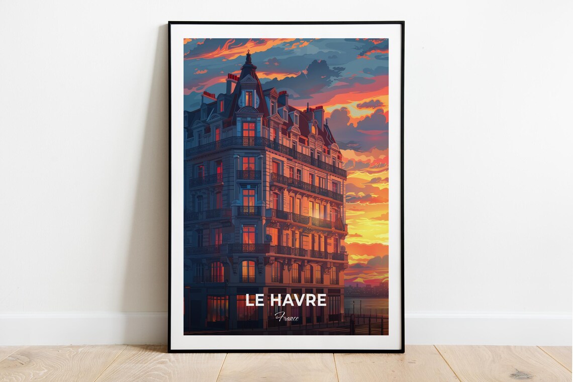 Le Havre France Historic Building Sunset Vintage Travel Poster