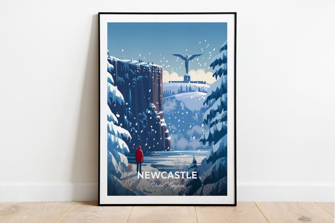 Newcastle United Kingdom Angel Snowy Gorge Winter Art View Poster