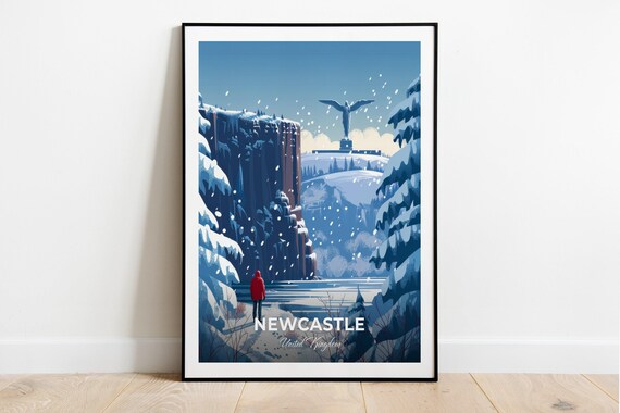 Newcastle United Kingdom Angel Snowy Gorge Winter Art View Poster