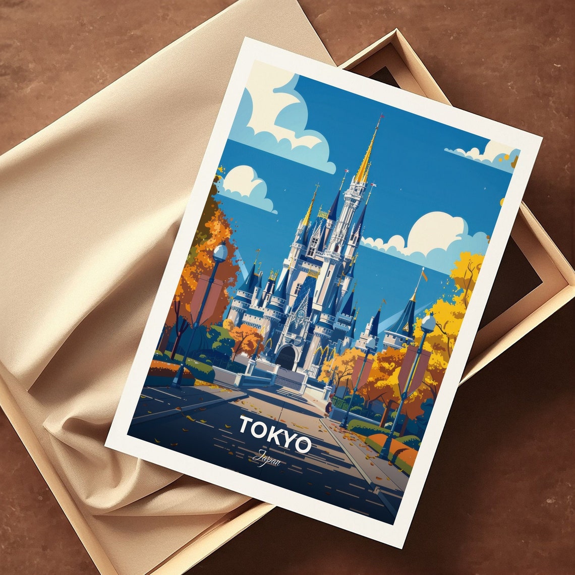 Tokyo Japan Fairytale Theme Park Castle In Golden Autumn Light Poster - Image 3