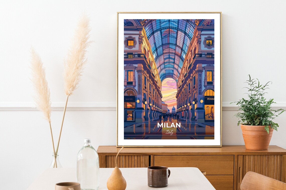 Milan Italy Galleria Vittorio Emanuele Ii Glass Arcade Travel Poster - Image 2