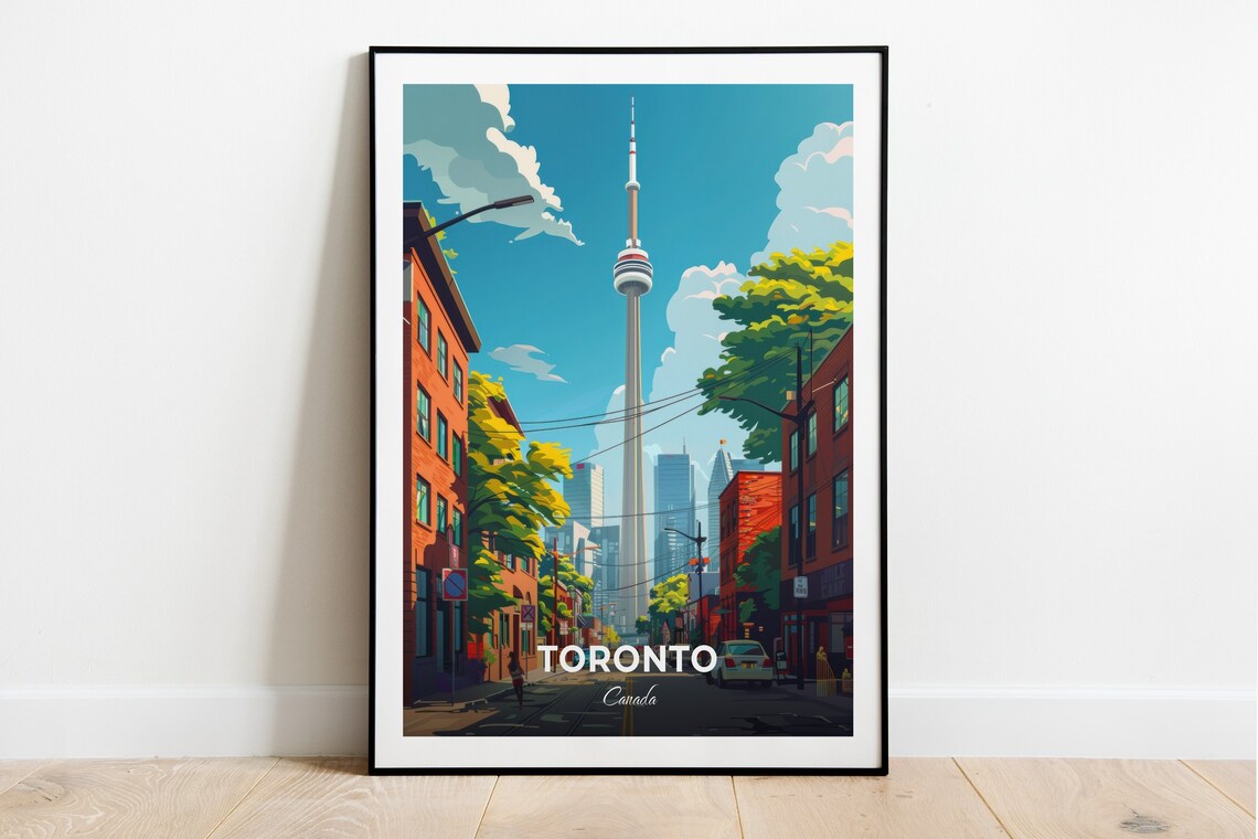 Toronto Canada CN Tower Bright Street View Cityscape Travel Poster