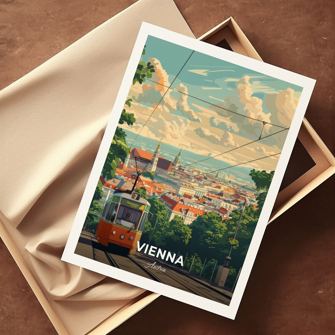 Vienna Spittelberg Tram Descending Hill City Rooftops Austria Travel Poster - Image 3