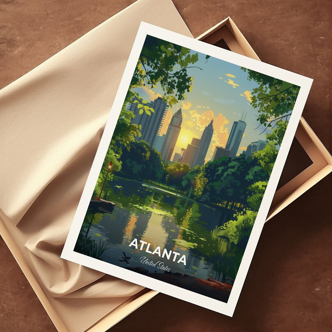 Atlanta Georgia Piedmont Park Lake Sunset Skyline Travel Poster - Image 3