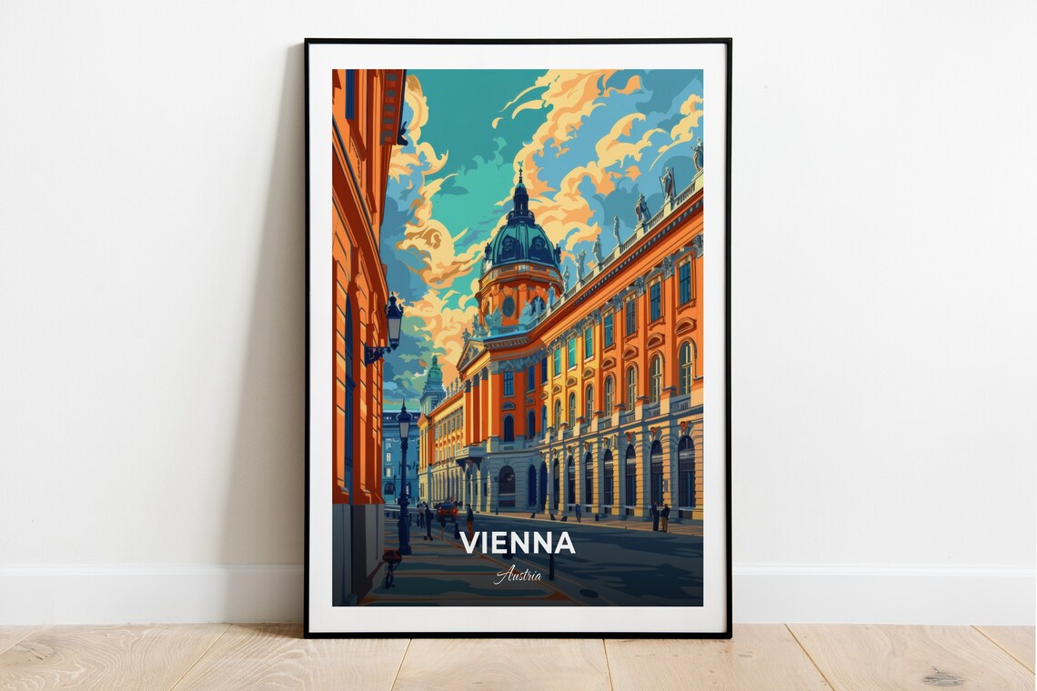 Vienna Austria Hofburg Palace Dome Golden Street Scene Travel Poster