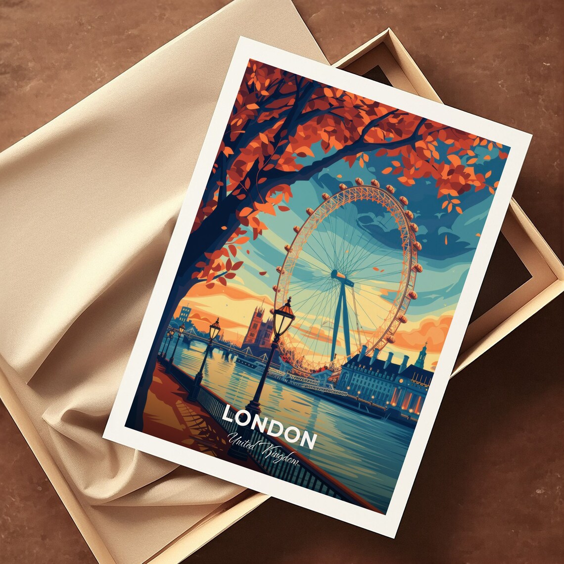 London Eye Sunset Autumn Riverside Cityscape Travel Art Poster - Image 3