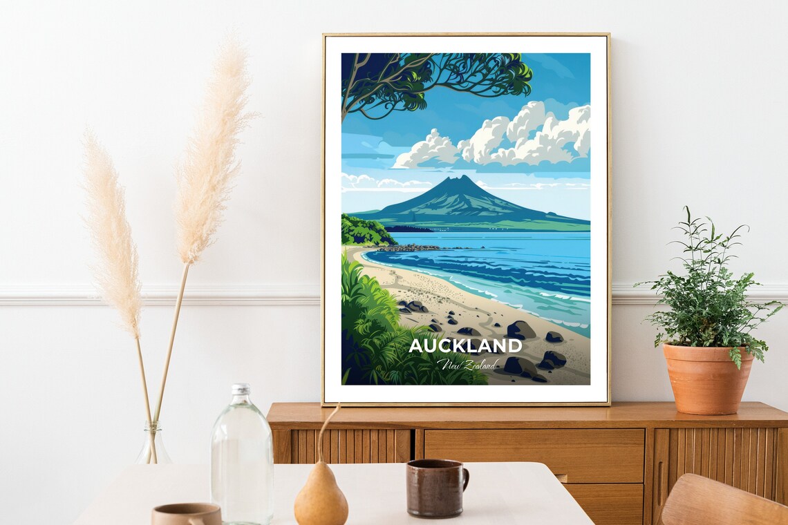 Auckland New Zealand Rangitoto Island Beach Volcano Travel Poster - Image 2