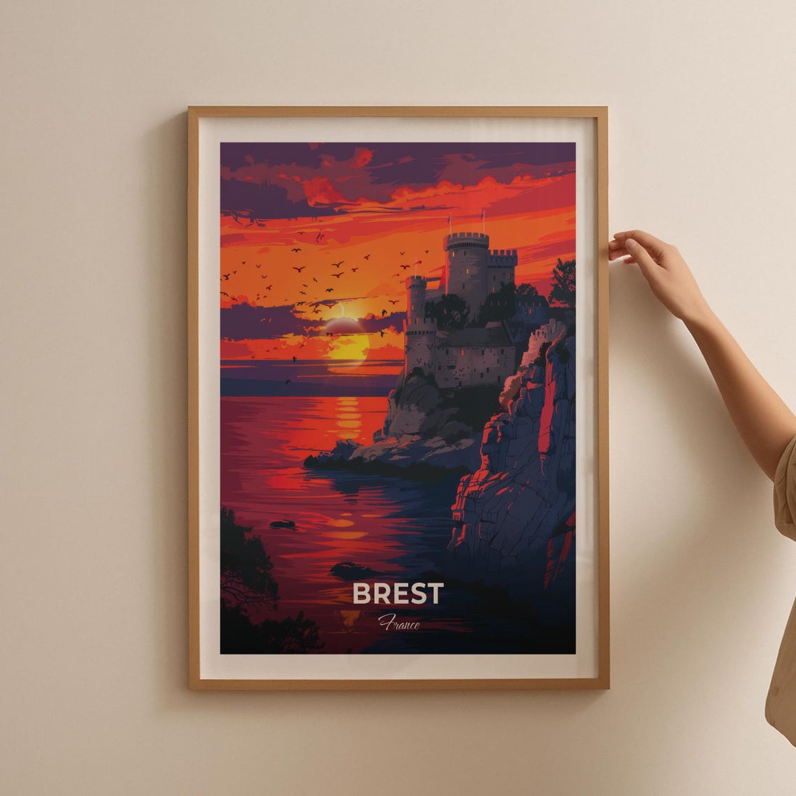 Brest France Cliffside Castle Dramatic Sunset Sea Travel Poster - Image 2