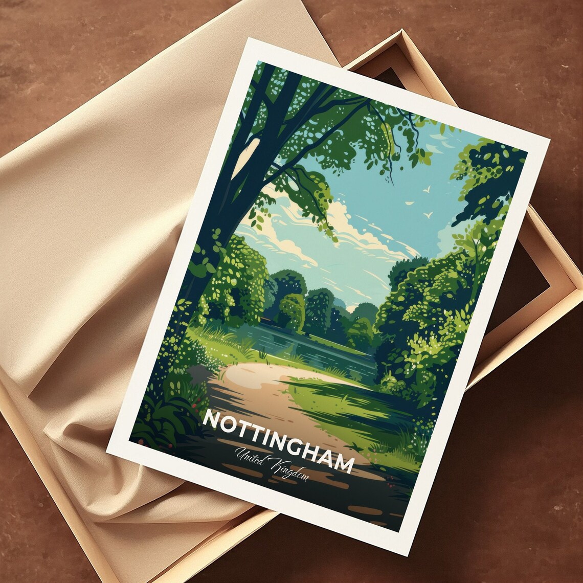 Nottingham Highfields Park Green Lake Path View Travel Poster - Image 3