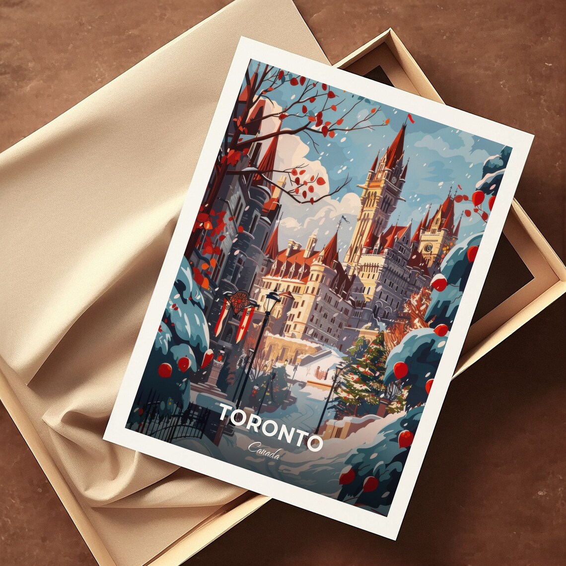 Toronto Canada Casa Loma Castle In Winter Snow Holiday Scene Poster - Image 3