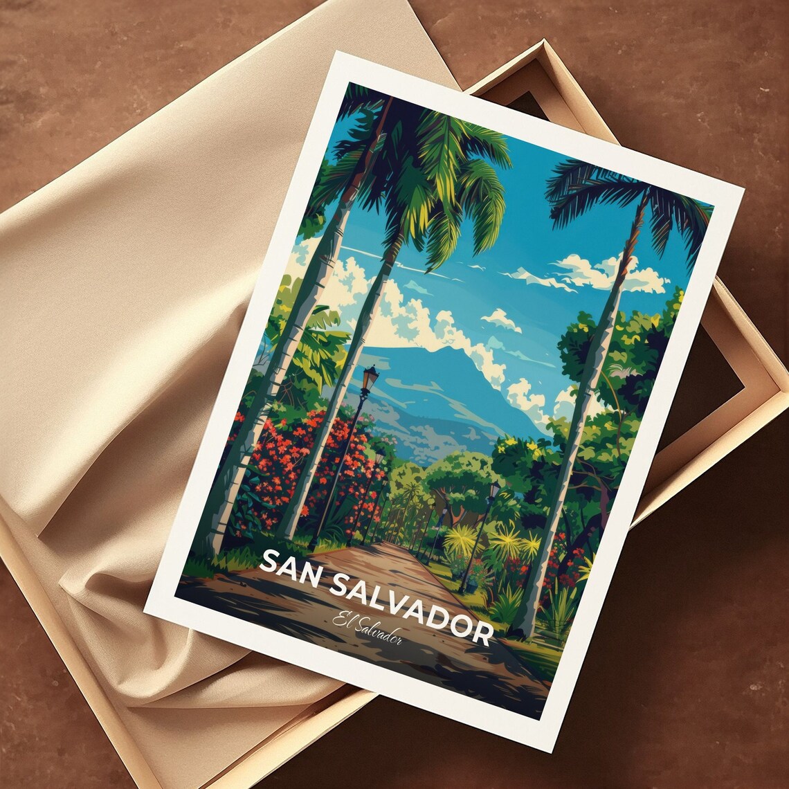San Salvador Cuscatlan Park Palm Avenue Volcano View Travel Poster - Image 3