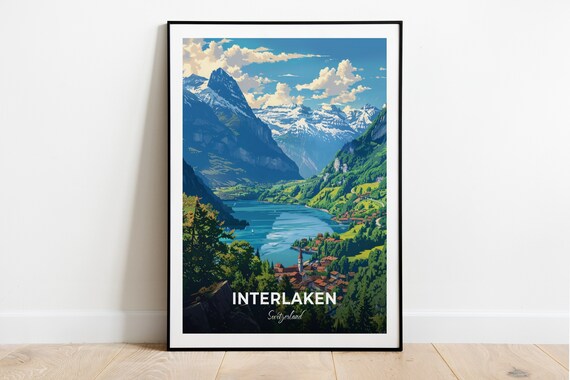 Interlaken Turquoise Alpine Lake Village Mountain Panorama Poster