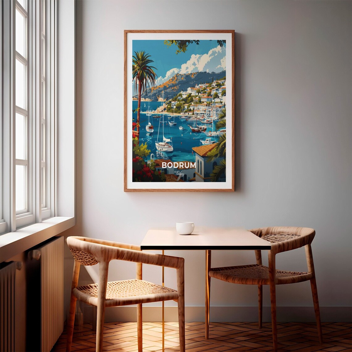Bodrum Harbour Sailboats Hillside Turkey Coast Vintage Travel Poster - Image 2