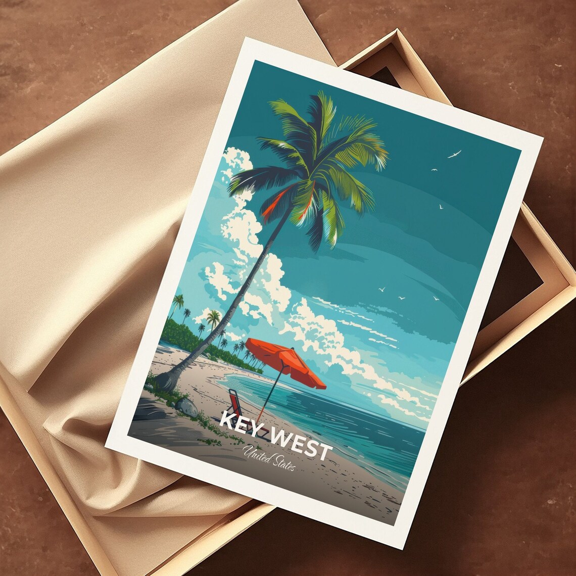 Key West United States Smathers Beach Palm Sunset Travel Poster - Image 3