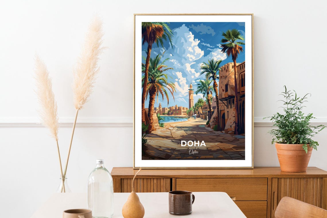 Doha Qatar Katara Palms Minaret Old Quarter Sunny View Poster - Image 3
