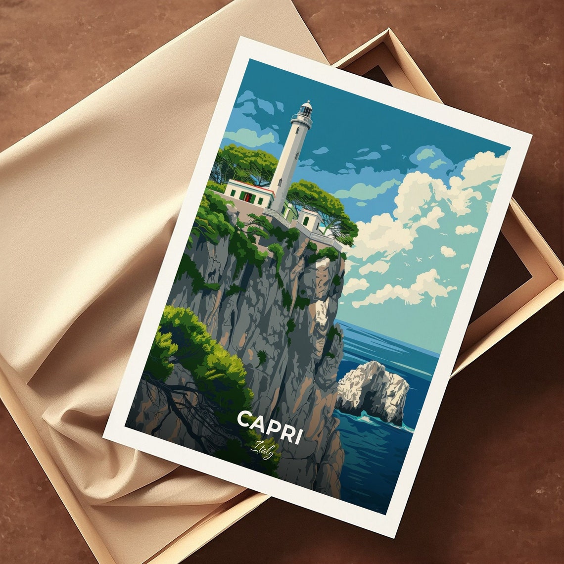 Capri Italy Punta Carena Lighthouse Ocean Cliffs Travel Poster - Image 3
