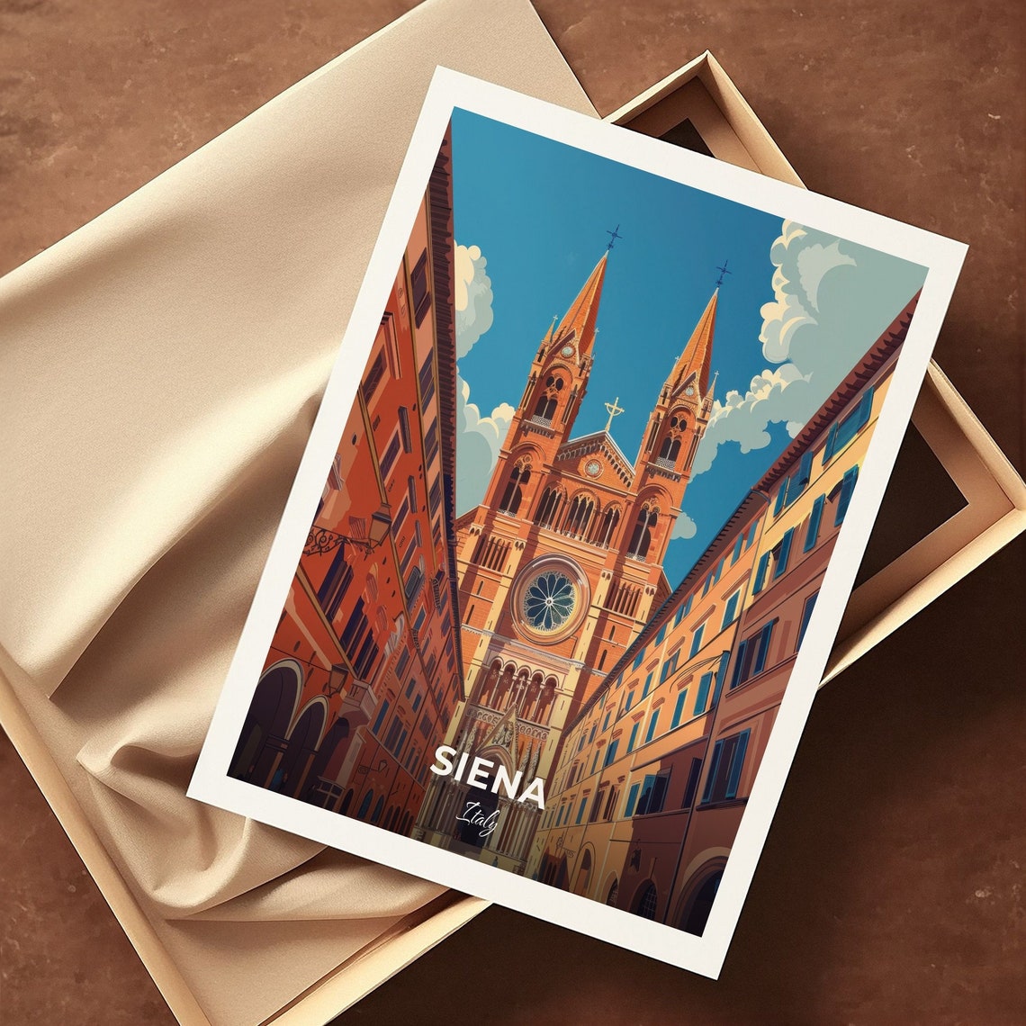 Siena Italy Twin Spire Cathedral Facade Blue Sky Travel Poster - Image 3