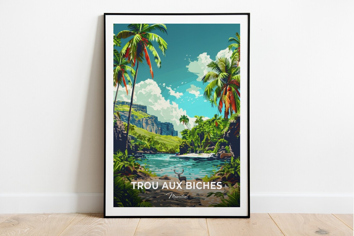 Trou Aux Biches Mauritius Lagoon Beach Deer Tropical Coast Travel Poster
