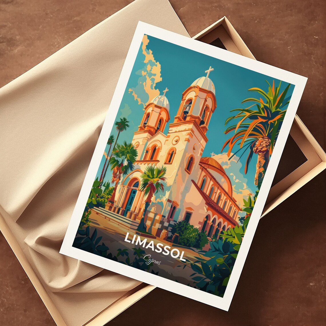 Limassol Cyprus Saint Catherine Church Travel Poster Palm Tree Art - Image 3
