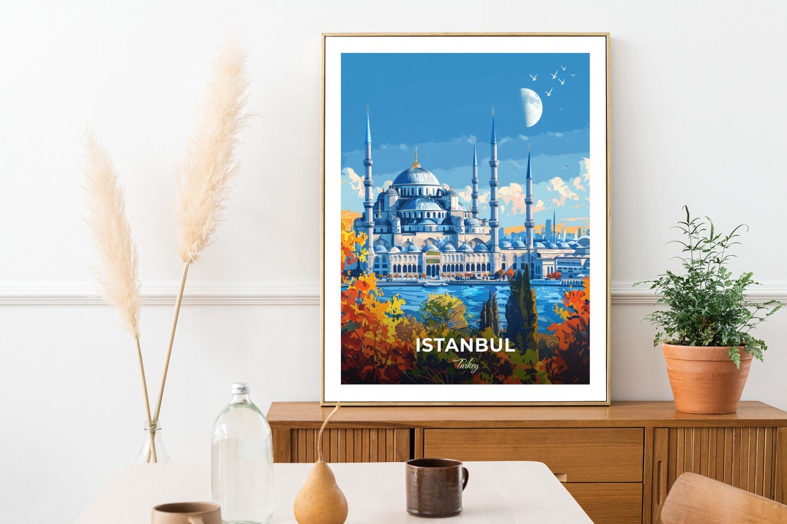 Istanbul Turkey Blue Mosque Moonlit Skyline View Travel Poster - Image 2