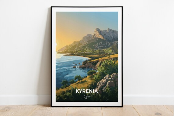 Kyrenia Cyprus Five Finger Mountains Coast Sea View Travel Poster