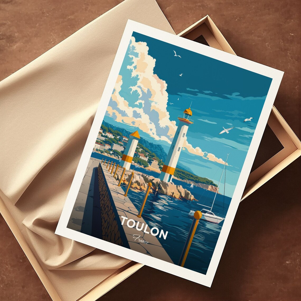 Toulon France Travel Poster Harbor Lighthouse Sea Breeze Artwork - Image 3