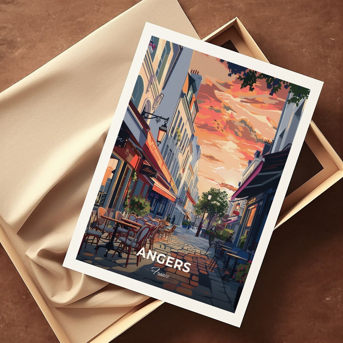 Angers France Cafe Street Sunset Glow Evening Travel Art Poster - Image 3