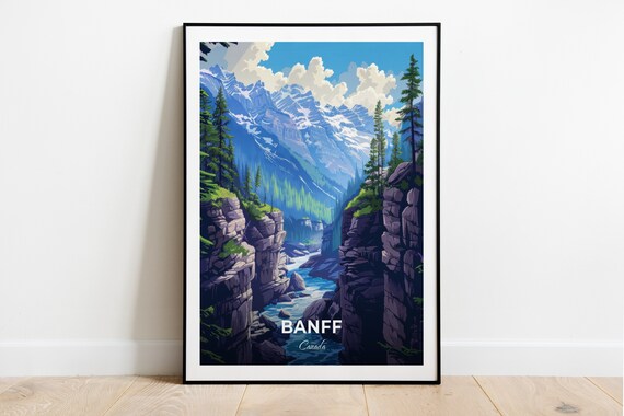 Banff Canada Johnston Canyon Rocky Gorge Summer Travel Poster
