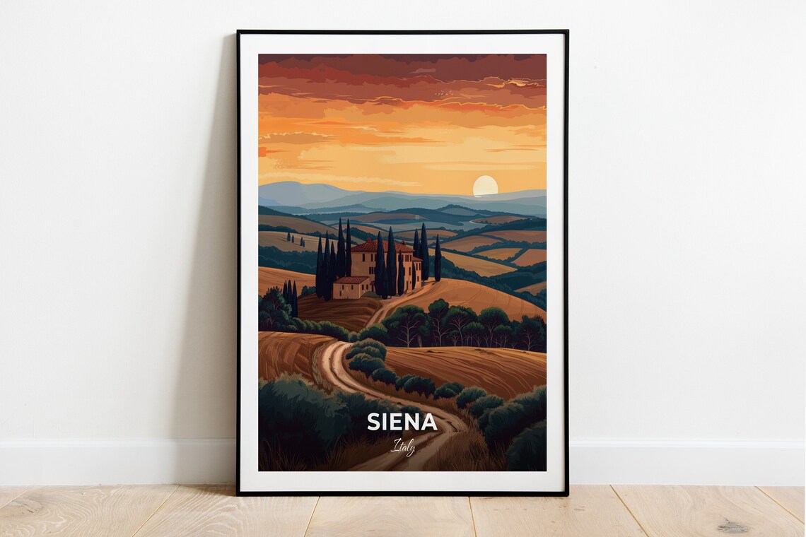 Siena Chianti Countryside Farmhouse Cypress Sunset Italy Travel Poster