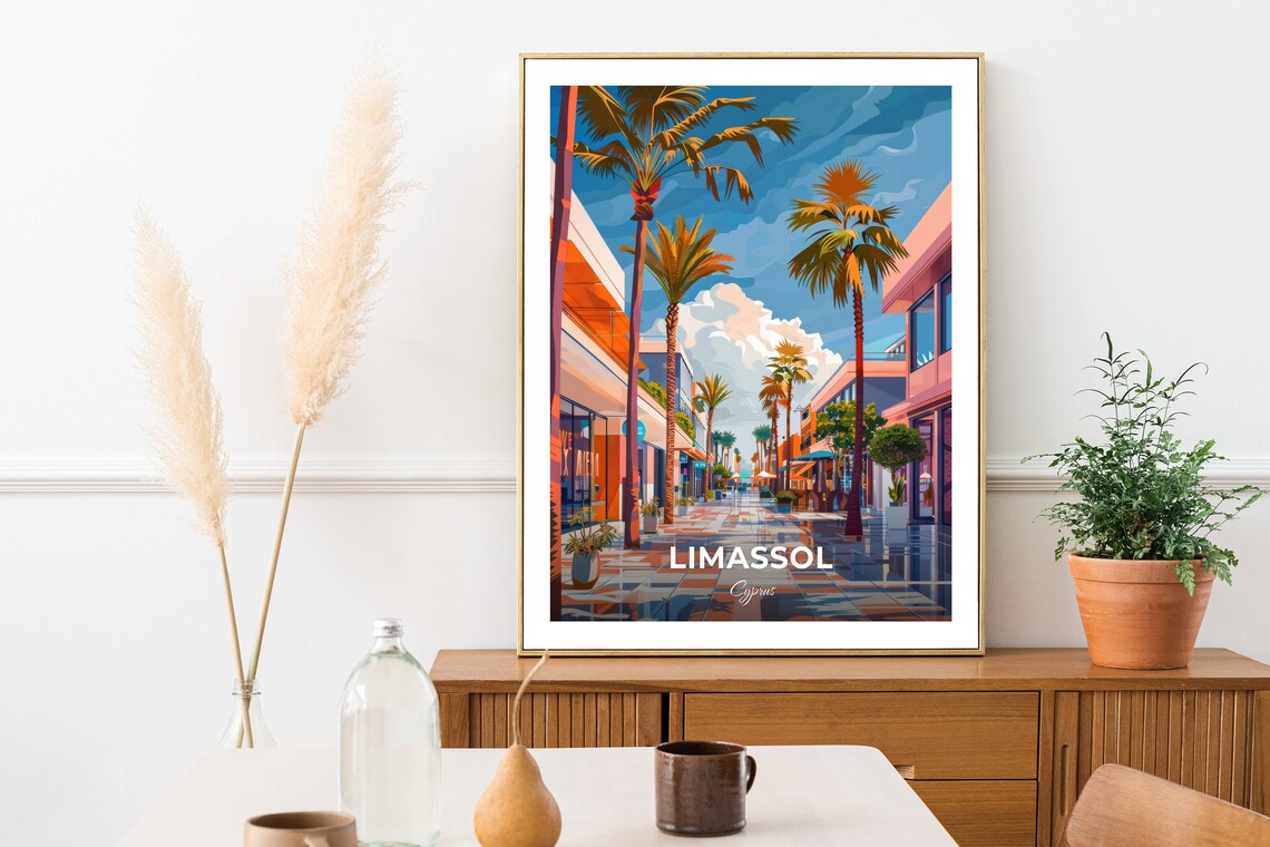 Limassol Palm Lined Shopping Street Cyprus City Stroll Travel Poster - Image 2