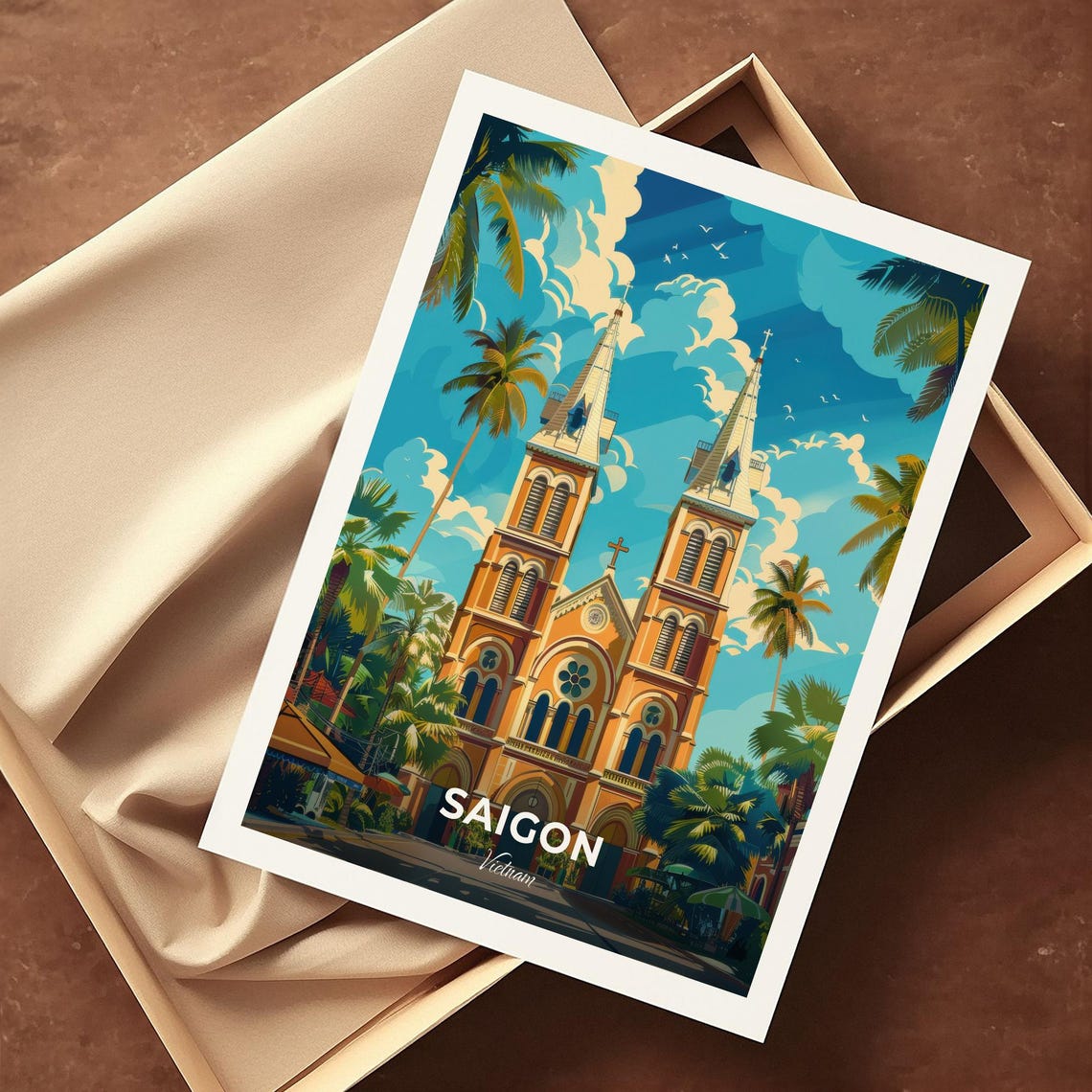Saigon Notre Dame Basilica Vietnam Vintage City Travel Poster - Image 4