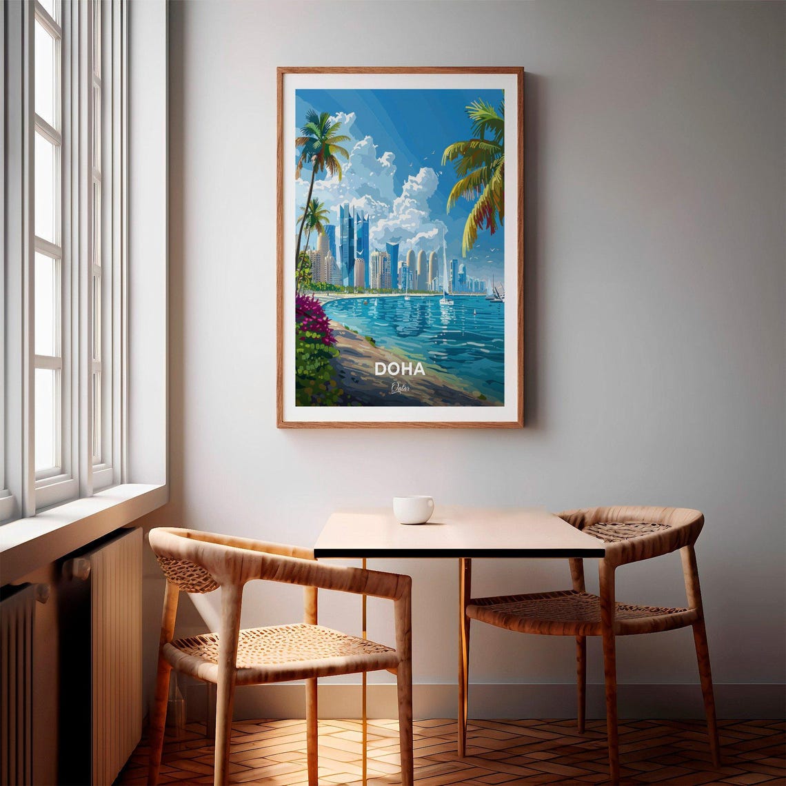 Doha Qatar Pearl Marina Skyline Palms Bay Sail Boat Sunny Poster - Image 2