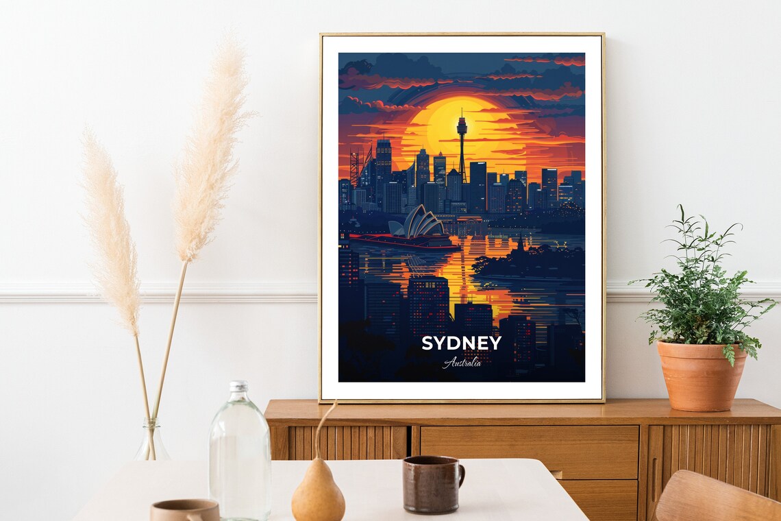 Sydney Tower Eye Blazing Sunset Skyline Cityscape Travel Poster - Image 2