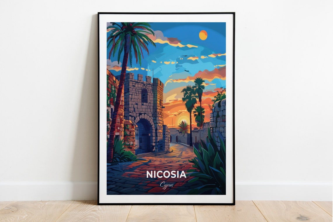 Nicosia Cyprus Sunset Historic Stone Gate Arches Travel Poster